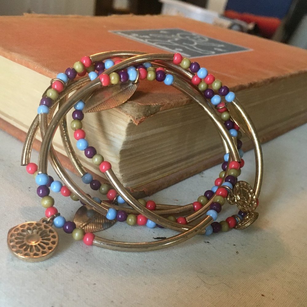 Brass and Glass Beaded Stretchy Bracelets